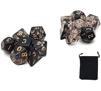 DollaTek dés polyédriques Transparents Set Jeux de Table dés 2 Jeux dés 2 x 7 (14 pièces) Die série D20 D12 D10 D8 D6 D4 DND dés DND RPG MTG Double Couleurs One Piece(Noir)