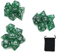 DollaTek Glitter Point dé polyédrique Set de Jeux de Table dés 3 Sets dés 3 x 7 (21 pièces) Die série D20 D12 D10 D8 D6 D4 DND RPG MTG Double Couleurs Une Seule pièce (Vert)
