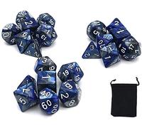 DollaTek Jeu de dés polyédriques dés de Jeux de Table 3 Jeux de dés 3 x 7 (21 pièces) Série Die D20 D12 D10 D8 D6 D4 DND dés DND RPG MTG Double Couleurs Une pièce (Bleu et Argent)