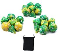 DollaTek Jeu de dés polyédriques dés de Jeux de Table 3 Jeux de dés 3 x 7 (21 pièces) Série Die D20 D12 D10 D8 D6 D4 DND dés DND RPG MTG Double Couleurs Une pièce (Jaune et Vert)