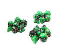 DollaTek Jeu de dés polyédriques dés de Jeux de Table 3 Jeux de dés 3 x 7 (21 pièces) Série Die D20 D12 D10 D8 D6 D4 DND dés DND RPG MTG Double Couleurs Une pièce (Noir et Vert)