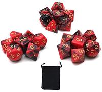 DollaTek Jeu de dés polyédriques dés de Jeux de Table 3 Jeux de dés 3 x 7 (21 pièces) Série Die D20 D12 D10 D8 D6 D4 DND dés DND RPG MTG Double Couleurs Une pièce (Noir et Rouge)