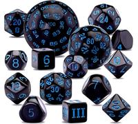 DollaTek Lot de 15 dés polyédriques complets D3-D100 pour jeux de rôle - Noir et bleu