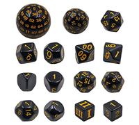 DollaTek Lot de 15 dés polyédriques complets D3-D100 pour jeux de rôle - Noir et jaune