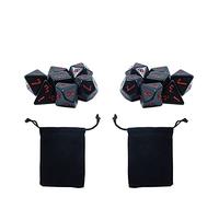 DollaTek Lot de 2 dés polyédriques noirs 7 matrices compatibles avec les donjons et dragons DND Jeu de rôle Motif rouge