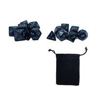 DollaTek Lot de 2 dés polyédriques noirs 7 matrices compatibles avec les donjons et dragons DND Jeu de rôle Motif bleu
