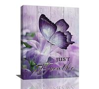 dollffey Toile murale encadrée - Impressions sur toile de peintures à thème papillon violet et fleur - Œuvre d'art encadrée pour salle de bain, chambre à coucher, salon, salle à manger - 30,5 x 40,6