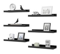 DOLLFIO Lot de 6 étagères murales flottantes noires avec lèvre, étagères d'affichage pour décoration murale, rebord moderne pour salon, chambre, crèche, salle de bain, images, livres, plantes - Noir