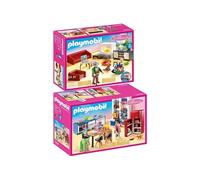 Playmobil Maison de poupée en 2 parties 70206/70207 – Cuisine familiale et séjour confortable