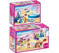 Playmobil Set de maison de poupée 70208/70211 en 2 parties - Chambre à coucher et salle de bains