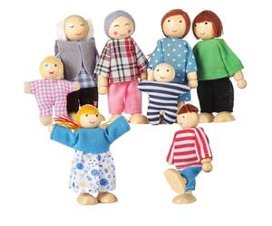 Dollhouse People 8 figurines familiales poupées en bois posables mignonnes maison de poupée personnes figurines ensemble pour filles garçons tout-petits enfants accessoires de maison poupée jouet