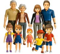 Dollhouse People Ensemble familial de maison de poupée pliable - 9 figurines articulées dont grand-père, grand-mère, papa, sœur, frère, cousins et une petite fille - Parfait pour jouer à la maison de