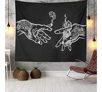 Dollin&Dockin Tapisserie Murale Mains Florales Blanches et Noires, Funny Trippy Hippie Boho Nouveauté Tapisserie Tenture Murale, Tissu Imprimé Art Décor pour Chambre Salon Collège Dortoir,300 * 180cm