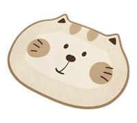Dolltobe 1 pc Tapis Chat Visage Dessin animé, 30 x 40 cm Beige, Tapis Repas pour Animaux en Terre de diatomée absorbante, antidérapant, séchage Rapide, Facile à Nettoyer, pour Chats et Chiens