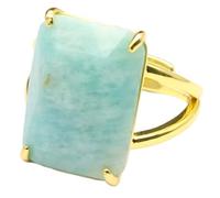 Dolltobe Bague en amazonite pour femme, bague rectangulaire en pierre précieuse bleu clair, 2 x 1,4 x 0,8 cm, bijou élégant pour fêtes, cadeaux