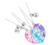 Dolltobe Collier cœur assorti BFF pour 3 filles, pendentif d’amitié avec sequins brillants, alliage de zinc multicolore, ensemble de breloques amies, cadeau original pour trio, 6 x 8 x 2 cm