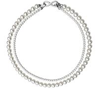 Dolltobe Collier de perles à double rang, argent S925, perles nacrées blanc argenté, chaînes de 42 cm et 46 cm, coffret cadeau inclus, pour mariages et anniversaires