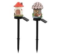 Dolltobe Lampes solaires en résine de jardin, LED jaune chaud, panneau solaire à haute efficacité, design de maison de dessin animé, lampes solaires en forme de champignon, idéales pour la décoration