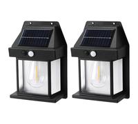 Dolltobe Lot de 2 lanternes murales solaires d'extérieur à filament noir, étanche avec détecteur de mouvement, support mural pour allée de jardin