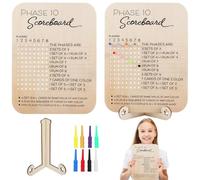 Dolltobe Lot de 2 Tableaux de Score Phase 10 en Bois, avec Supports et pions colorés, pour 8 Joueurs, Tableau Phase Ten, Accessoire Essentiel pour Les soirées Jeux en Famille et Entre Amis