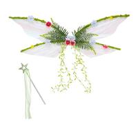 Dolltobe Lot de 4 ailes de fée papillon vertes, ailes de 29,9 po, couronne florale, oreilles d’elfe, baguette magique, costume renaissance et Halloween pour femme