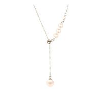 Dolltobe S925 Sterling Silber Halskette mit Quaste, Perle und Muschelperle, elegante einzelner Perlenanhänger, modernes minimalistisches Design, verstellbare Kette 45+3 cm, für den Alltag