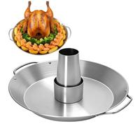 Dolltobe Support pour Poulet à la bière pour Barbecue, rôtissoire Verticale avec Grand Plat Rond, Accessoires de Cuisson, Acier Inoxydable avec poignée, 13,8 Pouces, pour Four et Gril