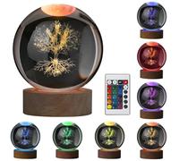 Dolltobe Veilleuse Axolotl en cristal, lampe de seize couleurs changeantes avec télécommande, motif d'arbre gravé au laser 3D, base en bois massif, alimentation en U, pour décoration et cadeaux