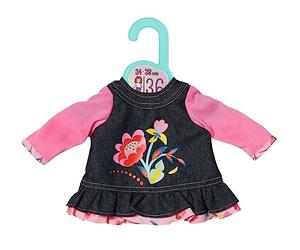Dolly Moda, Puppenkleidung, Dolly Moda Jeans Kleid Blumen 36cm, Jeanskleid mit Rosa Langarm-Shirt, 871508, Zapf Creation