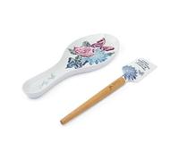 Dolly Parton Ensemble spatule et repose-cuillère - Ustensiles de cuisine en forme de rose avec motif floral et papillon - Outils de cuisine en silicone résistant à la chaleur - 2 pièces essentiels de