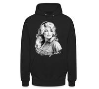 Dolly Parton Sweat à capuche unisexe Western Country Music Legende | Portrait noir et blanc d'une chanteuse glamour, parfait pour les fans et les amateurs de musique.