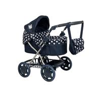Dolly Tots Cherish Poussette de poupée | Bleu marine et blanc | Poignée et capote réglables | Pliable avec sac à langer, couverture et panier | Jouet pour enfants à partir de 3 ans
