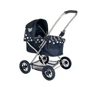 Dolly Tots Navy Cutie Poussette de poupée pour enfant avec couverture amovible et capote réglable, système de voyage léger et pliable avec sac assorti, panier de rangement sous le siège, à partir de 3