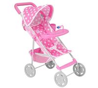 Dolly Tots Playtime Poussette rose à pois | Poussette de poupée pour enfant avec plateau de jeu amovible | Poussette pliable en parapluie | Jeu de rôle pour enfants à partir de 3 ans