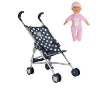 Dolly Tots Poussette de poupée bleu marine avec poupée | Jouet pour poupée | Poussette pour bébé | Poussette de poupée pour enfant avec mécanisme de pliage de parapluie | Avec poupée assortie |