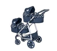 Dolly Tots Poussette double pour enfant | Marine Points Marine | Poussette de poupée double avec poignée réglable et plusieurs options de siège | Poussette de poupée pliable | Convient à partir de 3