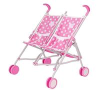 Dolly Tots Poussette double | Poussette double rose à pois pour enfants à partir de 2 ans | Poussette tandem | Poussette parapluie pliable légère | Jouet de jeu de rôle pour filles et garçons