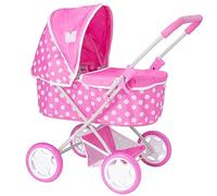 Dolly Tots Poussette pour bébé | Imprimé Pois Roses et Blancs | Système de Voyage pour Enfants avec Capuche réglable et Rangement sous Le siège | Depuis 3 Ans +