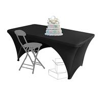 Dololoo Nappe extensible de 1,2 m pour tables rectangulaires à dos ouvert, nappe ajustée en élasthanne pour patio, mariage, fête, cuisine, décoration d'événement beauté (Noir, lot de 1)