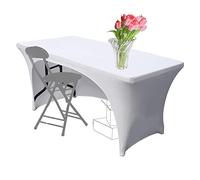 Dololoo Nappe extensible de 1,2 m pour tables rectangulaires avec dos ouvert, nappe ajustée en élasthanne pour patio, pour mariage, fête, cuisine, événement beauté (Blanc, lot de 1)