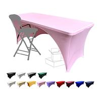 Dololoo Nappe extensible de 1,8 m pour tables rectangulaires à dos ouvert, housse de table de jardin ajustée en spandex, pour mariage, fête, cuisine, décoration d'événement de beauté - Rose