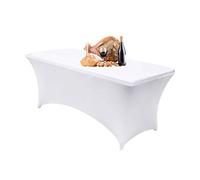Dololoo Nappe Extensible de 1.8 m pour Tables rectangulaires avec Dos Ouvert, Housse de Table rectangulaire en élasthanne pour terrasse, Mariage, fête, Cuisine, décoration d'événement de beauté,Blanc