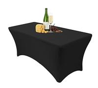 Dololoo Nappe Extensible de 1.8 m pour Tables rectangulaires avec Dos Ouvert, Housse de Table rectangulaire en élasthanne pour terrasse, Mariage, fête, Cuisine, décoration d'événements de beauté,Noir