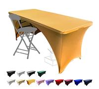 Dololoo Nappe extensible de 1,8 m pour tables rectangulaires avec dos ouvert, housses de table Spandex sur mesure, rectangulaires, pour mariage, fête, cuisine, décoration, dorée