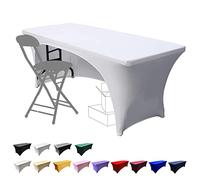 Dololoo Nappes Extensibles de 1,8 m pour Tables rectangulaires avec Dos Ouvert, Housses de Table rectangulaires en élasthanne pour Table de terrasse, Mariage, fête, Cuisine, décoration- Blanc