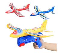 Doloowee 3 Avions Planeurs en Mousse, 2 Modes de vol, Jouets Volants d'extérieur avec Pistolet catapulte, Cadeaux pour garçons Filles de 4 5 6 7 8 9 10 11 12 Ans