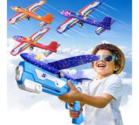 Doloowee Jouet d'avion, 3 Avions en polystyrène avec Pistolet à catapulte, 2 Modes de vol, Jouet d'extérieur pour Enfants à partir de 4 Ans, Cadeau pour garçons et Filles de 4, 5, 6, 7, 8, 9, 10 Ans