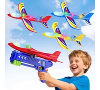 Doloowee Jouet d'avion pour garçon, 3 Avions en polystyrène avec 1 catapulte, 2 Modes de vol et éclairage LED, Jouet d'extérieur, Jouet de Jardin, Cadeau d'anniversaire pour Enfants de 3, 4, 5, 6, 7