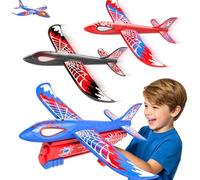 Doloowee Jouet d'avion pour garçon de 3, 4, 5, 6 Ans, 3 Avions en Mousse avec 1 Lanceur, Jouet de Jardin d'extérieur avec éclairage, Cadeau pour Les Enfants à partir de 3 Ans