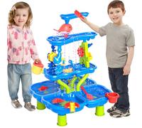 Doloowee Table de jeux d'eau pour enfants, sable et eau, jouet avec accessoires, table d'activité à 4 niveaux pour tout-petits, jouet de plage d'été pour enfants de 2, 3, 4, 5 ans
